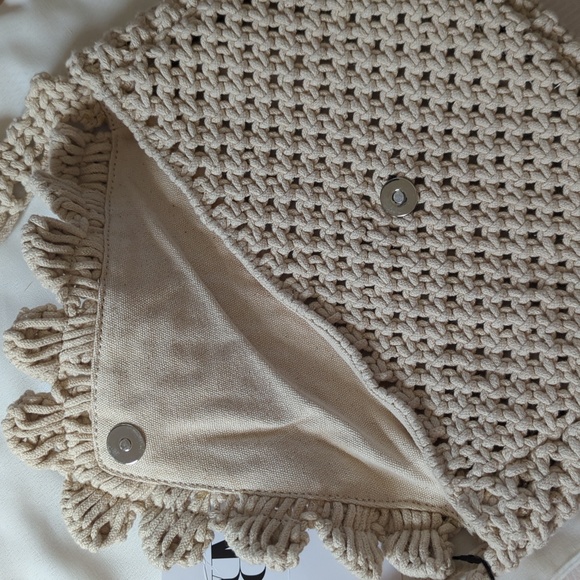 Zara macrame crochet shoulder flap bag cream beige NWT - Picture 3 of 9